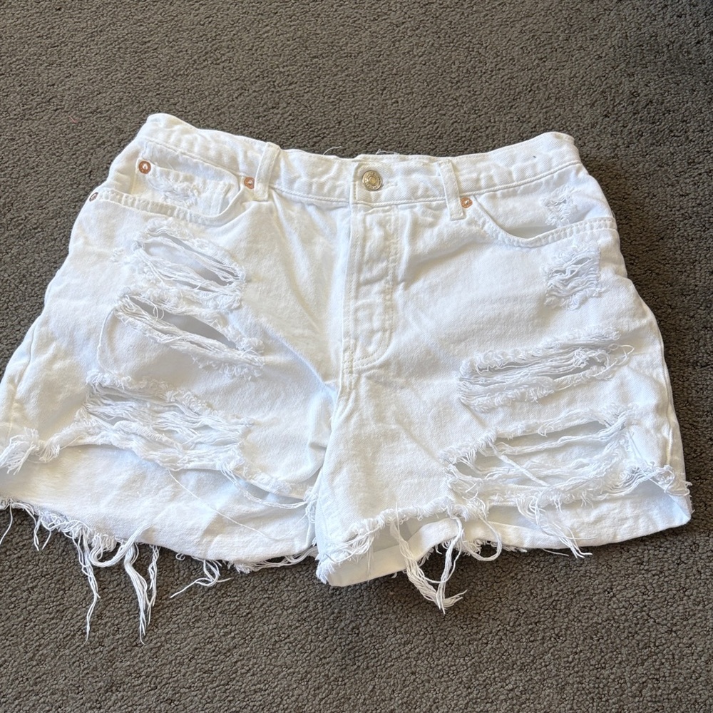 We the Free, Distressed White Denim Shorts, Size 28